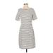 J. by J.Crew Casual Dress - Shift Crew Neck Short Sleeve: Ivory Stripes Dresses - Women's Size Small