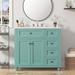 36 in. W x 18 in. D x 32 in. H Single Sink Freestanding Bath Vanity in Blue-Green with White Resin Top and Soft Close Doors