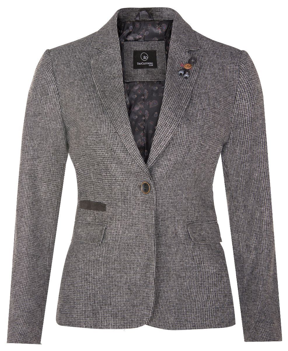 Damen-Blazer aus Tweed im 1920er-Jahre-Stil mit Fischgrätenmuster in Grau Image