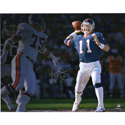 Signiertes 16 x 20 Zoll großes Foto von Phil Simms, New York Giants, Super Bowl XXI vs. Broncos