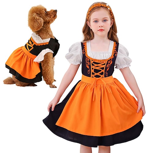 Oktoberfest Kleid Dirndl Dienstmädchen Deutsch München Wiesn Mädchen Hunde Stoff im traditionellen Stil Image