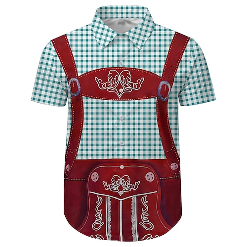 Druck Hawaii-Hemden Aloha-Hemd Bier Lederhosen-Print Grafik für Herren Erwachsene 3D-Druck für Karneval Oktoberfestbier Urlaub Party Image