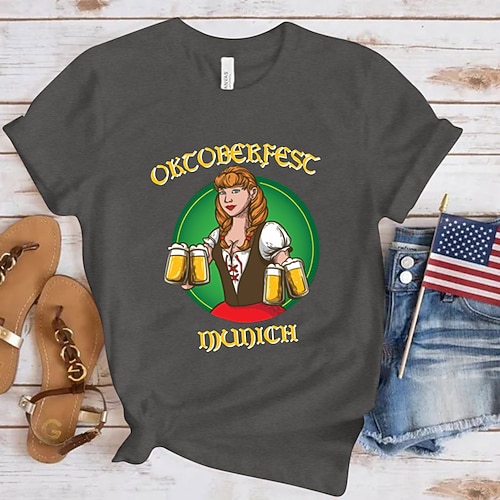 Cosplay Kostüm T-Shirt Druck Bayerisch Deutsch T-Shirt Ärmel Klassisch Streetstyle für Damen Erwachsene Heißprägen für Karneval Oktoberfestbier Party Alltagstauglich Image