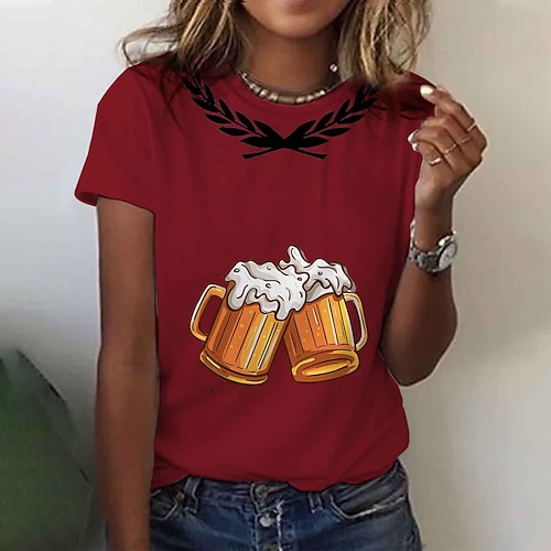 Cosplay Kostüm T-Shirt Druck Bayerisch Deutsch T-Shirt Ärmel Klassisch Streetstyle für Damen Erwachsene Heißprägen für Karneval Oktoberfestbier Party Alltagstauglich Image
