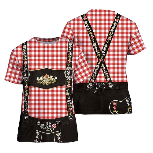 T-Shirt Lederhosen 3D Bayerisch Streetstyle T-Shirt Ärmel Grafik für Herren Erwachsene 3D-Druck für Karneval Oktoberfestbier Party Alltagstauglich Image