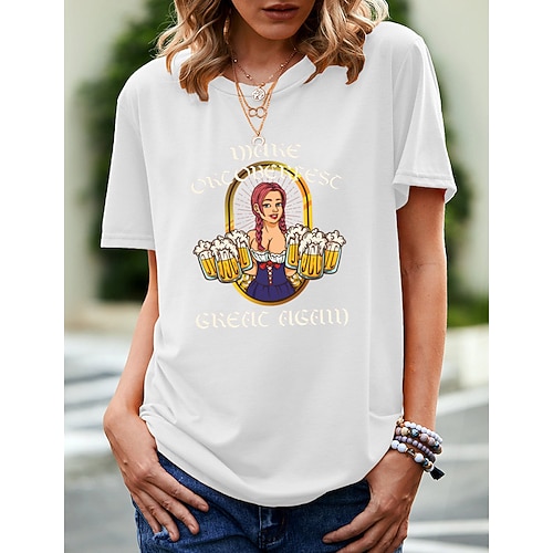 Cosplay Kostüm T-Shirt Druck Bayerisch Deutsch T-Shirt Ärmel Klassisch Streetstyle für Damen Erwachsene Heißprägen für Karneval Oktoberfestbier Party Alltagstauglich Image