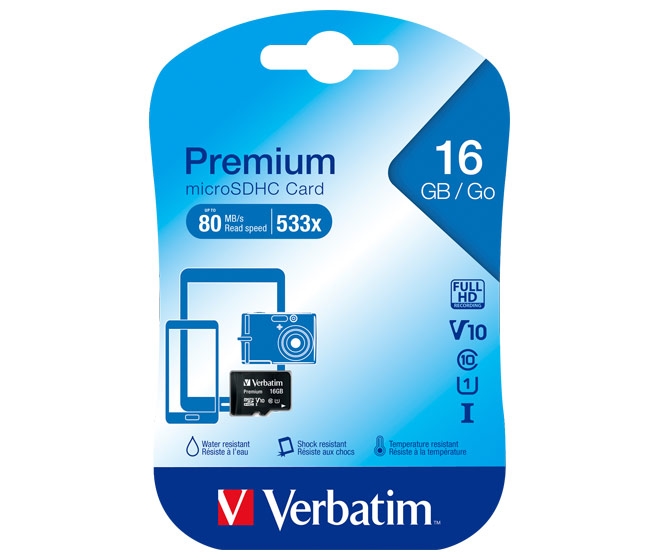 Verbatim microSDHC Card 16GB, Premium, Class 10, U1 Image