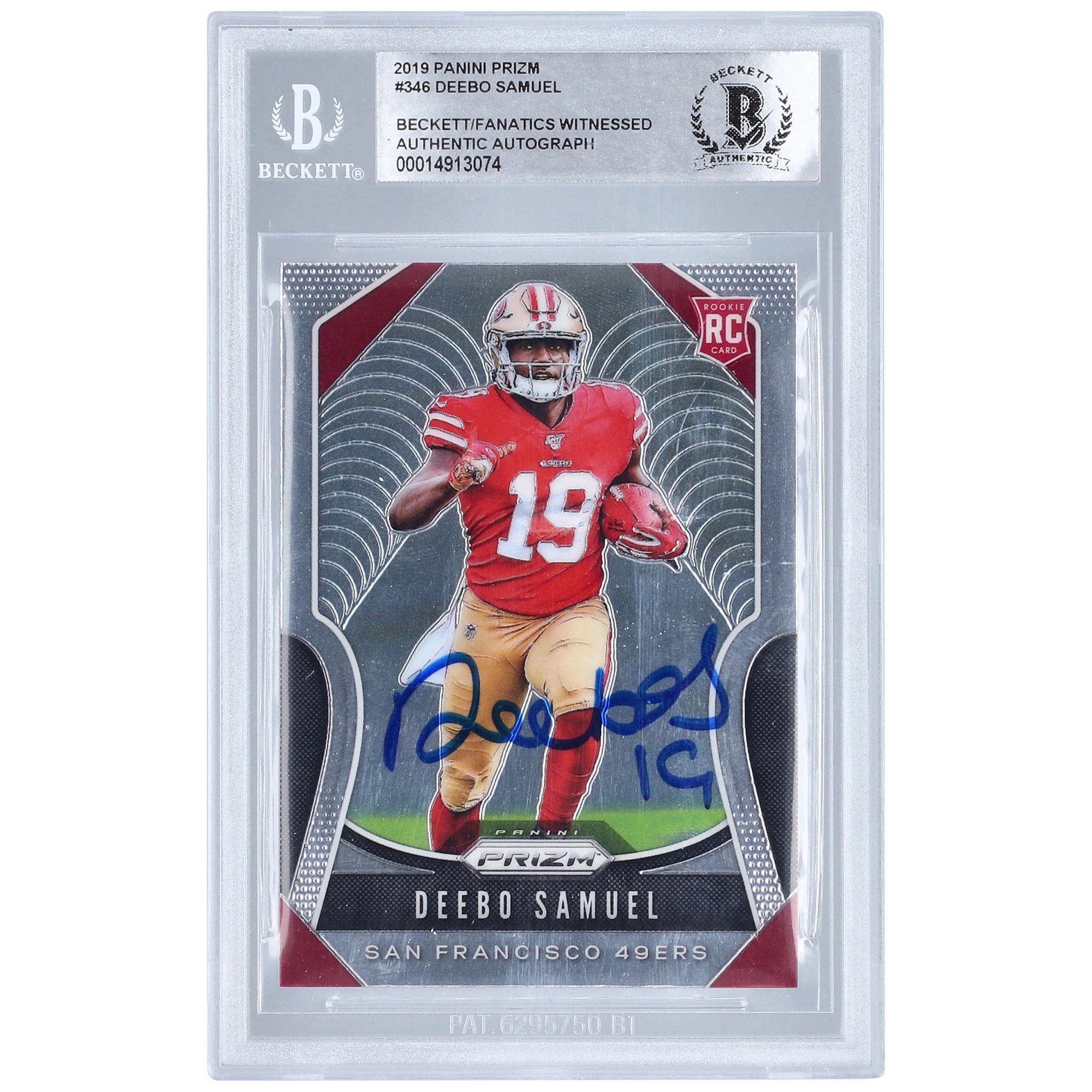 Deebo Samuel San Francisco 49ers signierte 2019 Panini Prizm #346 Beckett Fanatics bezeugte authentifizierte Rookie-Karte Image