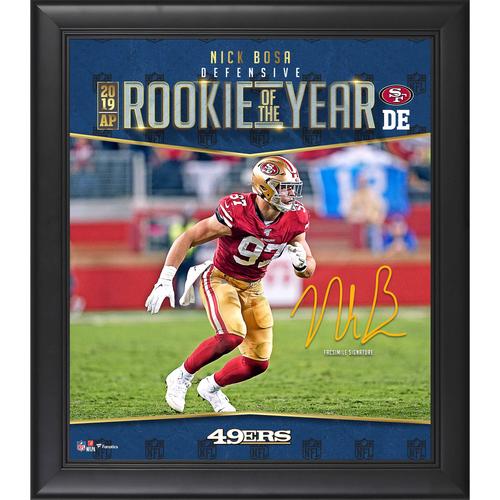 Nick Bosa San Francisco 49ers, gerahmt, 15 x 17 Zoll, Collage „NFL Defensive Rookie of the Year 2019“, Faksimile-Signatur