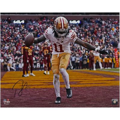 Von Brandon Aiyuk signiertes 16 x 20 Zoll großes Foto zur Touchdown-Feier der San Francisco 49ers Image