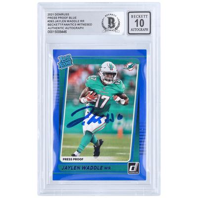 Jaylen Waddle Miami Dolphins signiert 2021 Panini Donruss Press Proof Blau #263 Beckett Fanatics Zeuge authentifiziert 10 Rookie-Karte Image