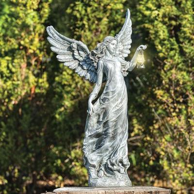 Angel Holding Solar Lantern Garden Statue Gray , Gray