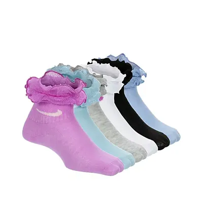 Nike Girls 5-7 Ruffle Ankle Quarter Socks 6 Pairs