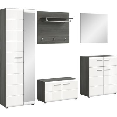 Garderoben-Set INOSIGN "Rumba, 5-teilig, Breite 250 cm, Hochglanz Front, bestehend aus:", weiß (rauchsilber nachbildung, weiß hochglanz tiefzieh), B:250cm H:192cm T:37cm, Spanplatte, Kastenmöbel-Sets, Garderobenschrank, Sitzbank, Garderobenpaneel,... Image