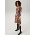 Jerseykleid ANISTON CASUAL, Damen, Gr. 38, N-Gr, bunt (schwarz, lila, braun, rosa, gelb, weiß), Single Jersey, Obermaterial: 95% Viskose, 5% Elasthan, Schlangenoptik, bedruckt, feminin, figurbetont kniefrei, V-Ausschnitt, 3/4-Ärmel, Kleider, mit...