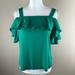 J. Crew Tops | Jcrew Green Ruffle Off Shoulder Tiered Sleeve Size 2 | Color: Green | Size: 2