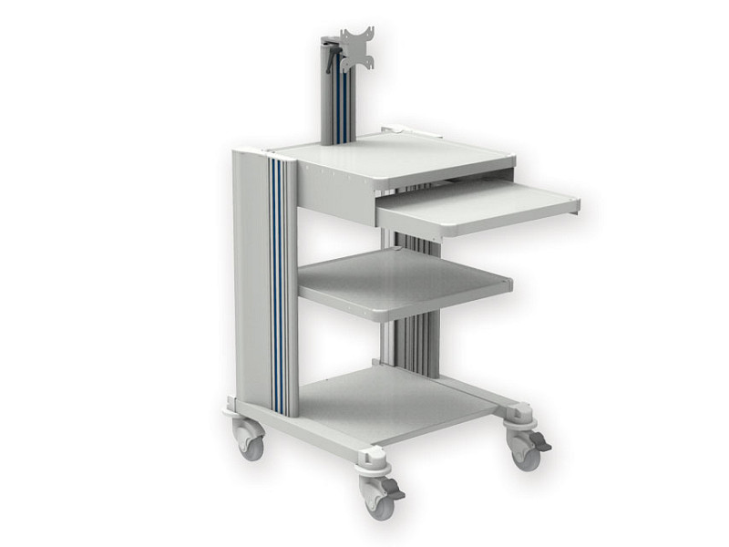 Carrello pro - 2 ripiani, tastiera, supp. monitor, cassetto