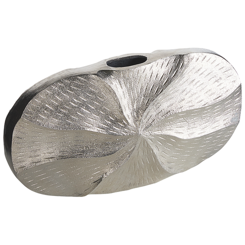 Blumenvase Silber Aluminium 21 cm Handgemacht Breite Form Deko Accessoires für Wohnzimmer Schlafzimmer Flur Eingangsbereich