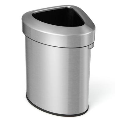 Costway 60L Stainless Corner Steel Trash Bin with Lid and Anti-slip Bottom-Silver
