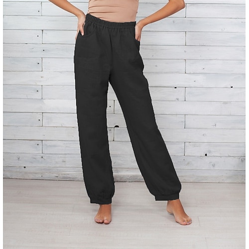 Damen Hosen Hose Alltagstauglich Lang Einfach Seitentaschen Atmungsaktivität Bequem Unelastisch Wochenende Schwarz Weiß Khaki Grau Frühling Sommer Normale Passform Image