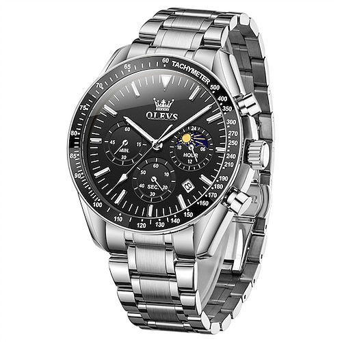 neue Olevs Olevs Modetrend Edelstahlband Herren Businessuhr Kalender leuchtende Mondphase einfache Freizeit Quarzuhr wasserdichte Sport Herrenarmbanduhr