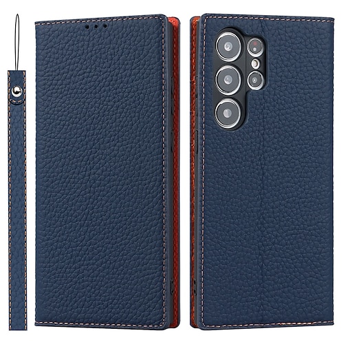 Handy Hülle Handyhüllen Für Samsung Galaxy S26 Ultra Plus S25 S24 S23 Ultra Plus S22 Plus Ultra S20 S20 FE Brieftaschenhülle Mit Handgelenkschlaufe Ständer Kartenfach Retro Echtes Leder TPU Image
