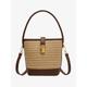 Women's Shoulder Bag Bucket Bag Straw Bag Straw Party Holiday Beach Buckle Large Capacity Multi Carry Color Block off white khaki