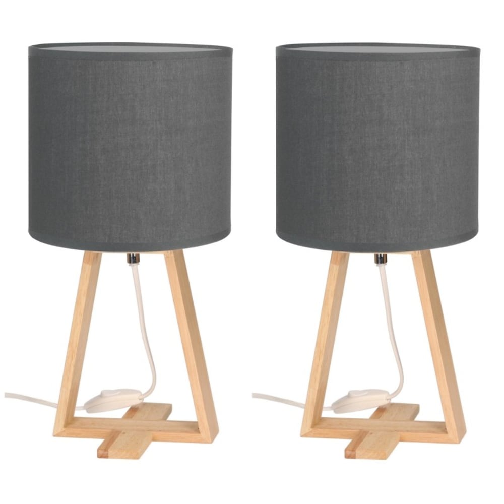 Lampe de Table Style Nordique E27 Bois Naturel Textile Couleur Grise