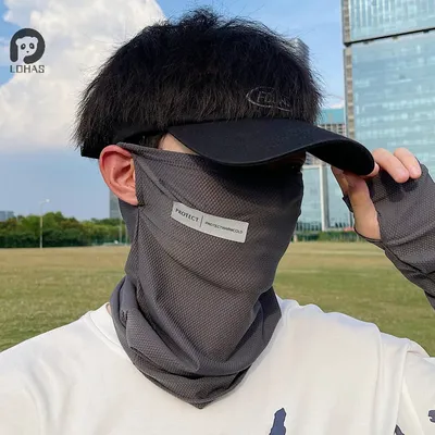 Summer Ice Silk Sunscreen Mask For Men Women Outdoor Cycling Face Cover Solid Color Neck Wrap UV