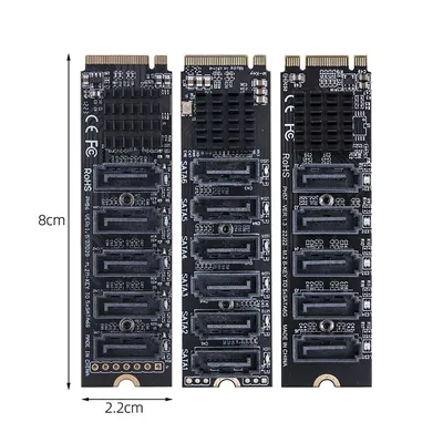 M.2 To SATA 3.0 Riser Card M2 M-KEY PCI-E Expansion Card 5/6 Port SATA3.0 Converter for NVME NGFF To