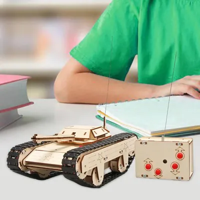 Remote Control Tracked Tank Model Electric Motor Building Project for Kids Learning Toys 3D Wooden
