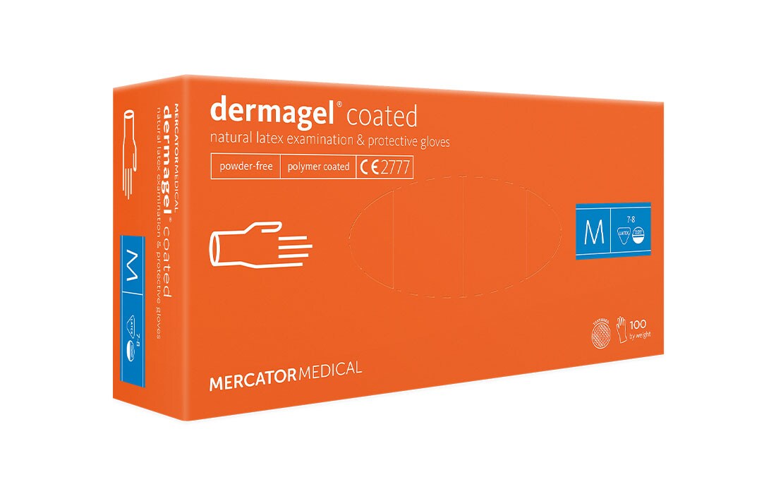 Mercator dermagel® creme – Medizinische Latex-Schutzhandschuhe, texturierte Oberfläche 1x 100 Stück Farbe: creme Größe: XS Image