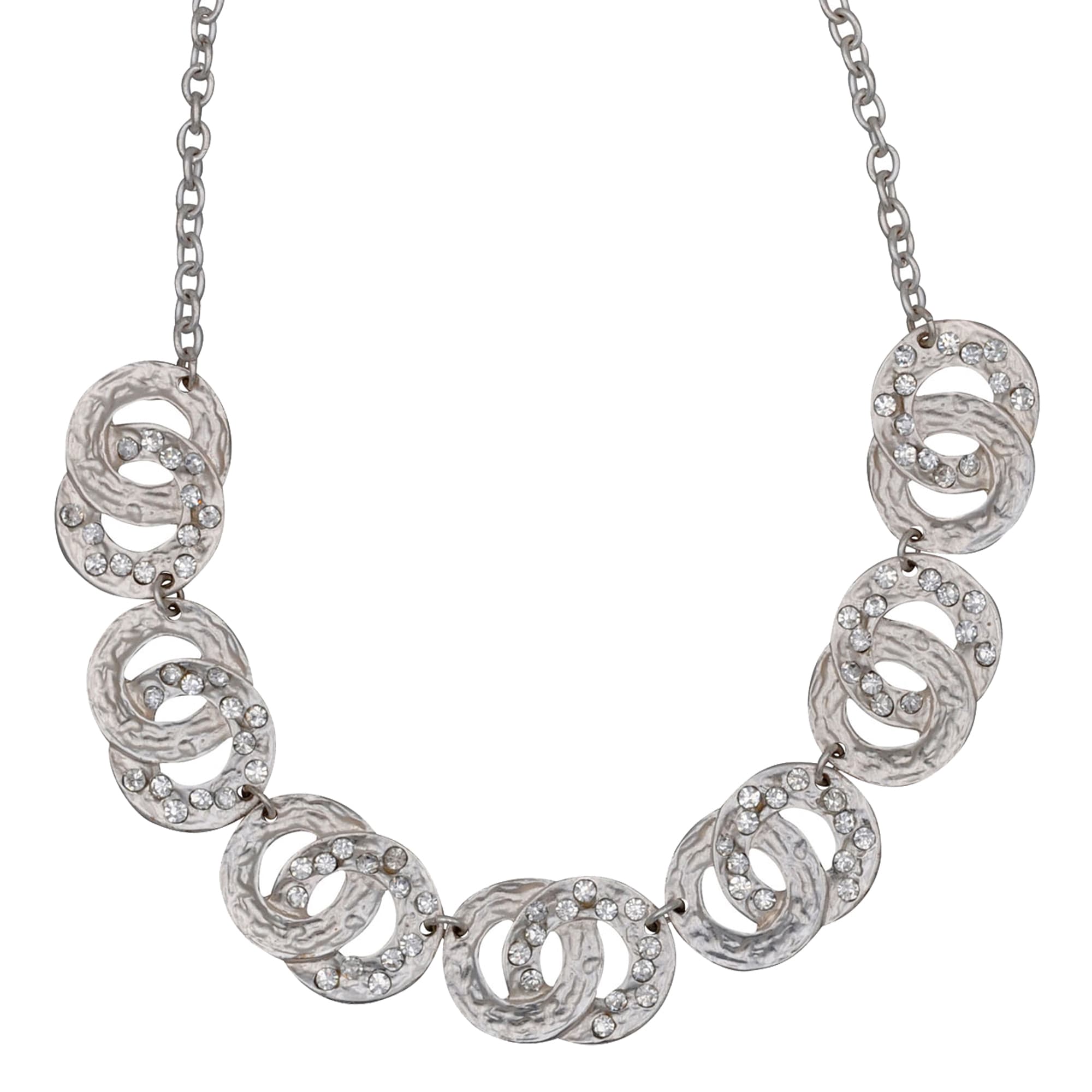 Collierkettchen STEUER "Metallcollier silberfarben mit Strasssteinchen", silber (silbergrau), Halsketten, Damen, 52cm, Metall, L: 52 B: 220mm, glitzernd, Collier, B:220mm Image