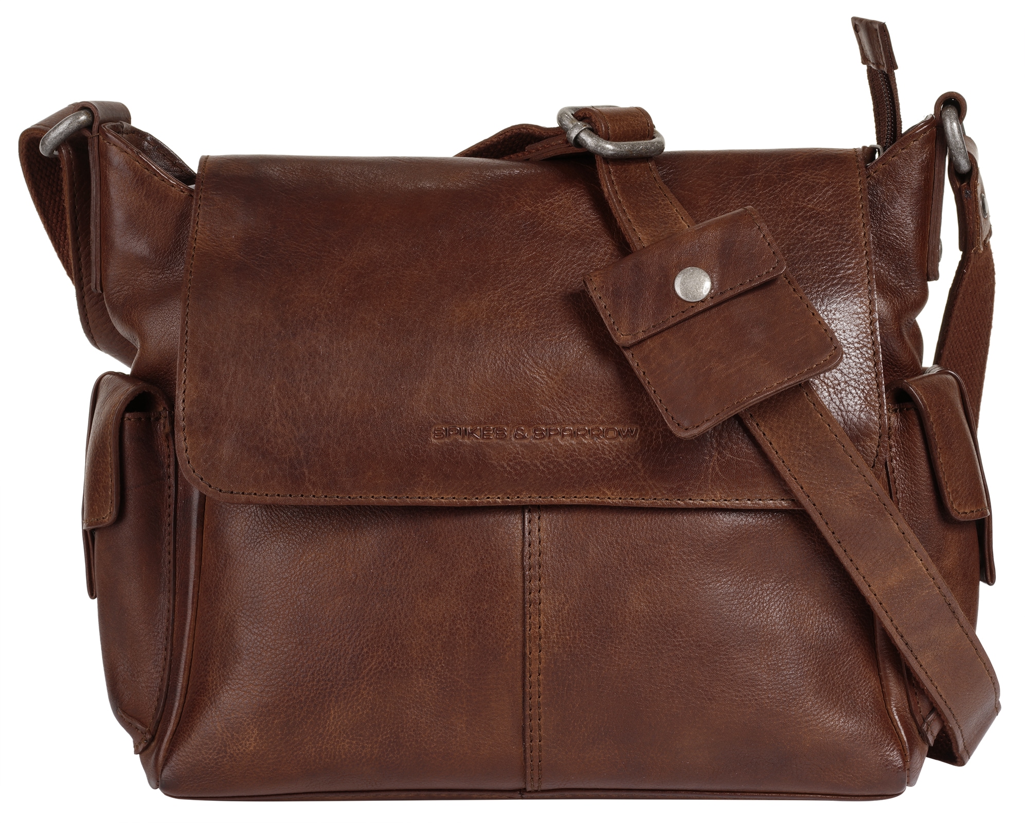Umhängetasche SPIKES & SPARROW, Damen, Gr. B/H/T: 30cm x 22cm x 6cm onesize, braun (cognac), Leder, vintage, Taschen, echt Leder Image