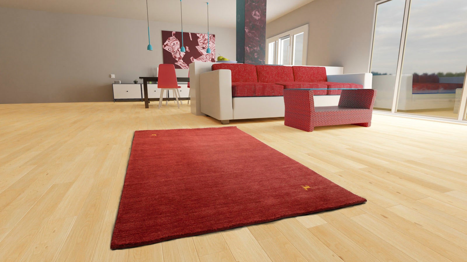 Wollteppich MORGENLAND "Asteria - Gabbeh Teppich - Indus", rot, B:170 H:1,8 L:240, Schurwolle, Teppiche, handgeknüpft Image