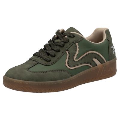 Plateausneaker RIEKER SPORT, Damen, Gr. 36, grün (oliv), Lederimitat, sportlich, Schuhe Retrosneaker, Freizeitschuh, Hal