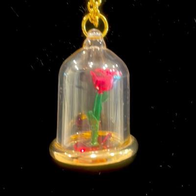 Disney Jewelry | Disney’s Beauty And The Beast Enchanted Rose Necklace | Color: Gold/Red | Size: Os