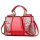 Shiny Patent Women PU Leather Handbags Women'S Embroidery Shoulder Bags Satchel Purses Top Handle Bags for Daily Use (Red)
