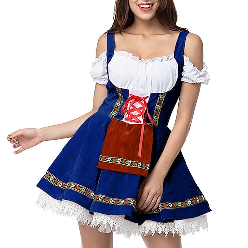 Damen Karneval Oktoberfest Dirndl Bier Kostüm mit Shirt und Schürze Bayerisch Wiesn Traditioneller Stil Image
