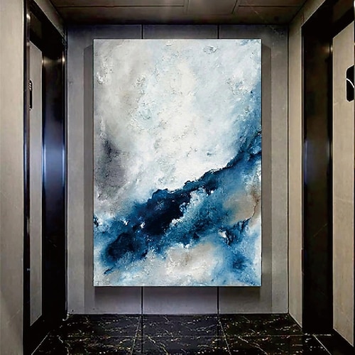 großes handgemachtes abstraktes Küstenlandschafts-Ölgemälde auf Leinwand, großes Ölgemälde, Wandkunst, Ölgemälde, blaue Himmelskunst, individuelles Gemälde für Wohnzimmer, Schlafzimmer, Dekoration Image