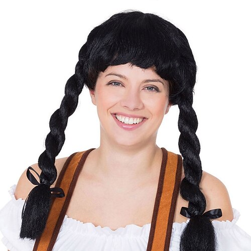 Oktoberfest Bier Cosplay Perücken schwarze bayerische Fräulein Zopf Zöpfe Oktoberfest deutsche Kostümperücke Image