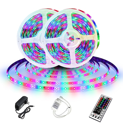 LED Strip Lichter (2x5M) 10M 32,8ft 2835 RGB 600LEDs 8mm Streifen Beleuchtung flexibel Farbwechsel mit 44-Tasten IR Fernbedienung ideal für Zuhause Küche TV Hintergrundlichter DC 12V Image
