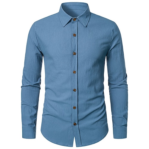 Herren Hemd Leinenhemd Freizeithemd Knopfhemd Baumwollhemd Einfach Urlaub Hawaiianisch Weiß Rosa Marineblau Blau Langarm Umlegekragen Frühling Herbst Bekleidung Button-Down Image