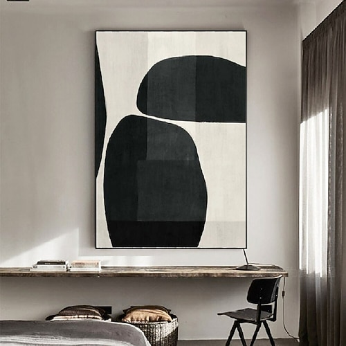 Ölgemälde handgemachtes Schwarz-Weiß-Ölgemälde Wabi Sabi abstraktes Ölgemälde handgemalte Wandkunst modernes abstraktes Ölgemälde geometrische Figurenmalerei Wandkunst für die Heimdekoration Image