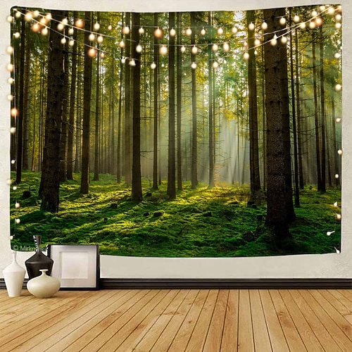 landschaft baum wandteppich kunst dekor decke vorhang picknick tischdecke hängen hause schlafzimmer wohnzimmer wohnheim dekoration nebligen wald natur sonnenschein durch baum Wandtuch XXL Natur Image