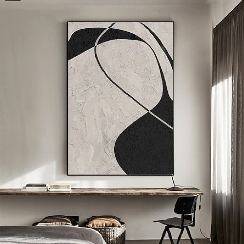 Malerei handgemachte schwarz und weiß abstrakte Ölgemälde handgemalt Wabi Sabi abstrakte Malerei Wand Kunst Kunstwerk moderne abstrakte Ölgemälde geometrische Malerei Wand Kunst für zu Hause Image
