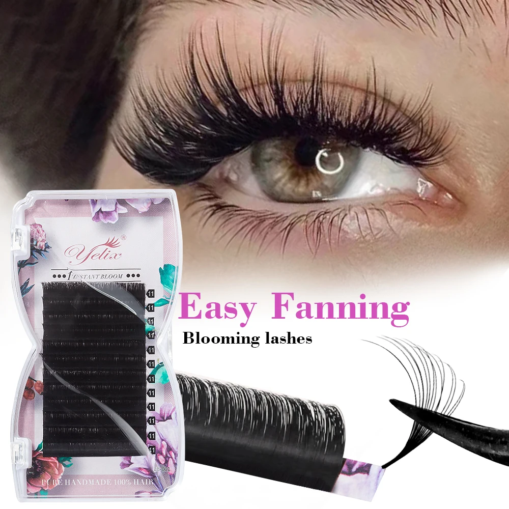 Yelix 8–25 mm Easy Fan Volume Lashes Wimpernverlängerung 0,05/0,07/0,10 D Curl Blooming Lash Extension Faux Mink Auto Flowering Image