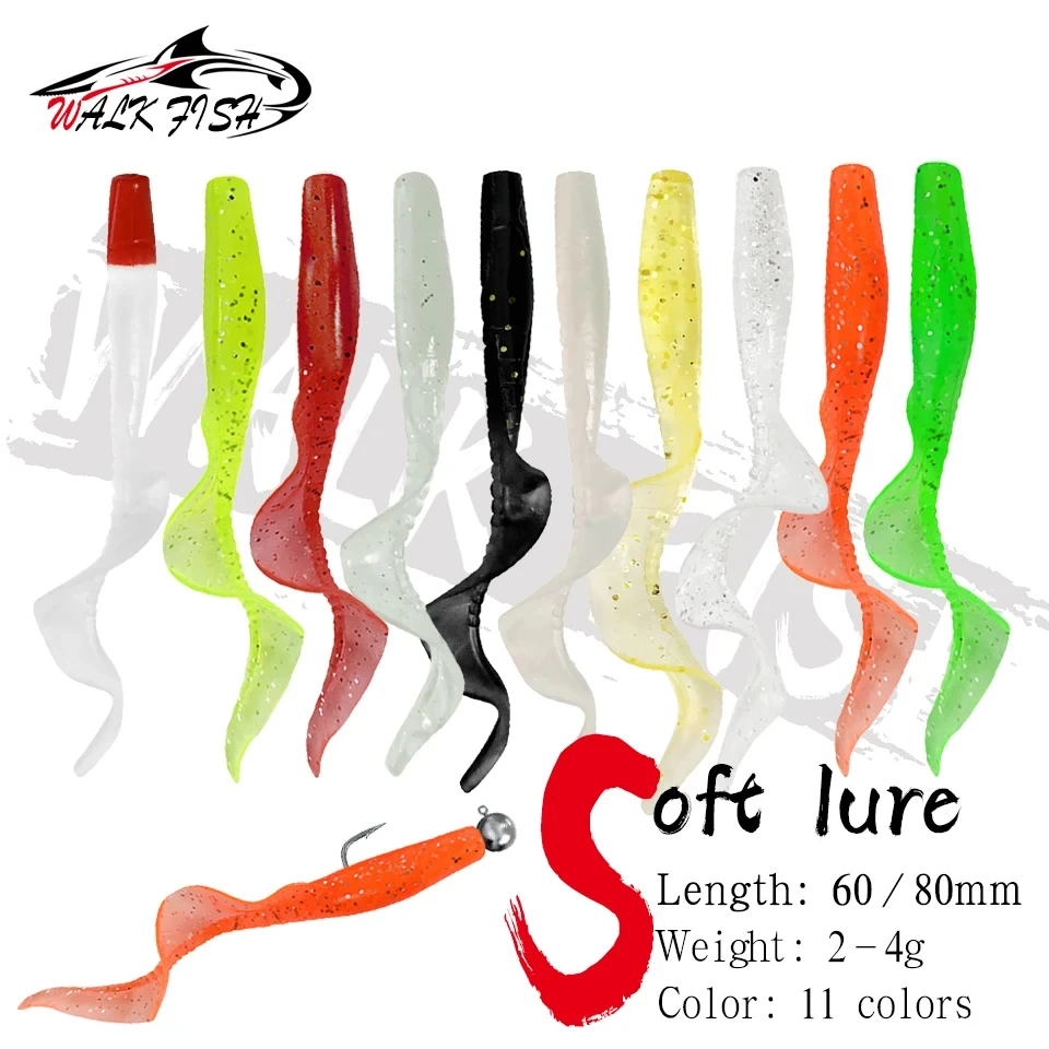 WALK FISH 10 Stück Spinpoler 60 mm 80 mm lebensechter Fischköder Köder Würmer künstlicher Silikon weicher Köder Bass Hecht Fischköder Wobbler Image