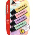 Textmarker - STABILO BOSS ORIGINAL Pastel - 4er Pack - pudriges Gelb, rosiges Rouge, Schimmer von Lila, Hauch von Minzgrün