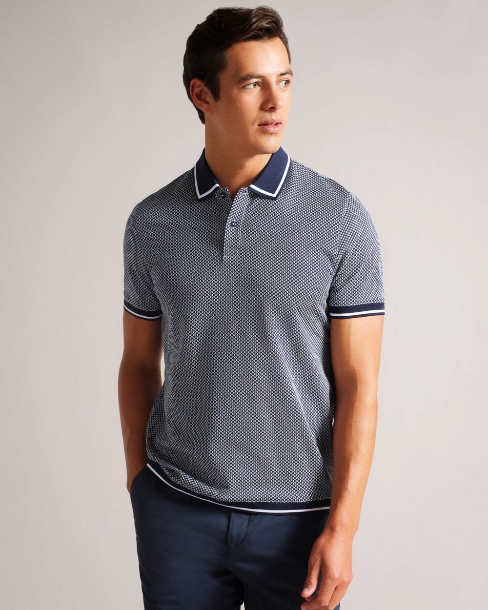 Ted Baker Affric Mens Navy/White Geo Polo Shirt Image